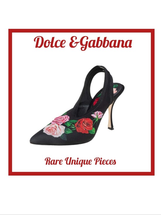Dolce & Gabbana Shoes - ‼️ON SALE‼️ New Dolce & Gabbana Black Slingback Pumps with Pink & Red Rose Print
